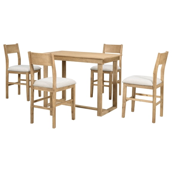 Dining Table Set for 4, Wood 5-Piece Dining Table Set with 1 Table and 4 Padded Chairs Dining Room Table Set for Small Places Home, Bar