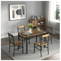 Dining Table Set for 4, Wood Kitchen Table with Chairs Dinning Table Set for Kitchen & Dining Room, Compact Dining Set for Small Spaces, Rustic Brown
