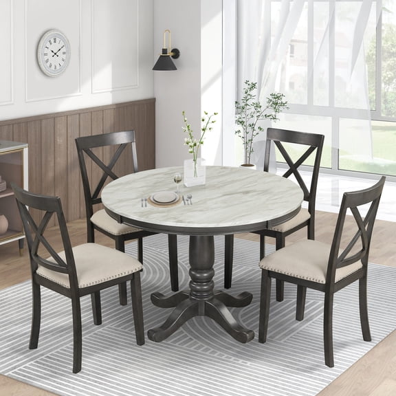 Dining Table Set for 4 in Dining Room | Elegant Design for Modern Living | MDF and Marble-Style Material | Durable for Long-Term Use
