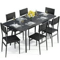 Lofka 6-Seater Extendable Dining Table Set with Backrest Chairs, Black ...