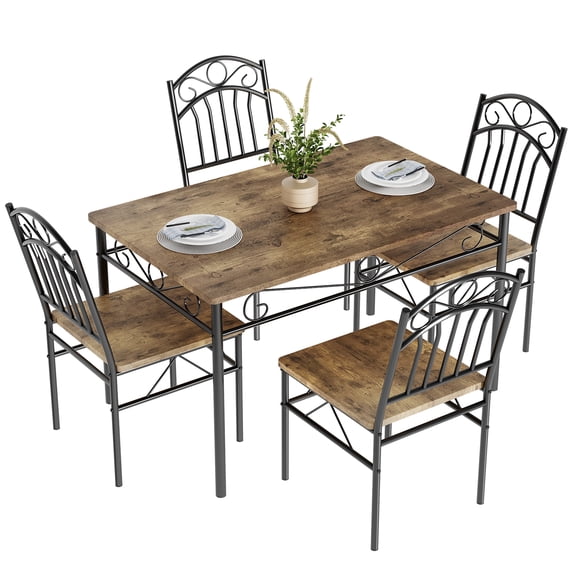 Dining Table Set of 4, Retro Industrial Dining Table & Chairs, Wood Table Chairs Set for Small Space, Breakfast Nook, 1 Table + 4 Chairs