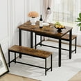 thumbnail image 1 of Dining Table Set with 2 Benches, Space-Saving Kitchen Counter Table & Chairs, 260 lbs Capacity, Waterproof Particle Board, 43.3"L x 23.6"W, 1 of 8