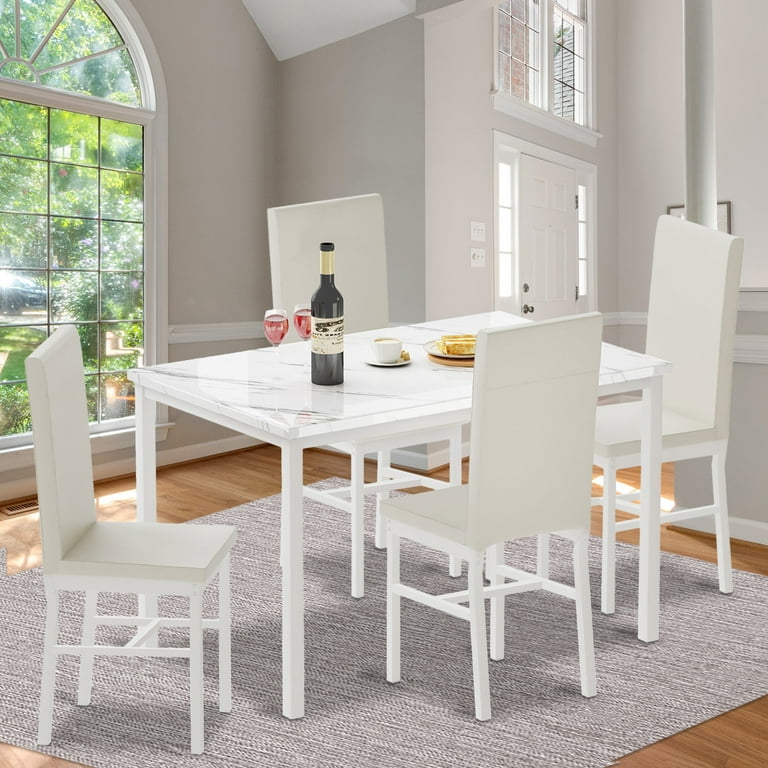 Dining Table Sets for 4 Persons 5 Piece Faux Marble Rectangular