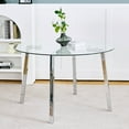 thumbnail image 1 of Dining Table Sets Modern minimalist ROUND glass dining table, transparent glass tabletop and chrome metal legs, suitable for kitchens, restaurants, and living rooms (set of 1),Modern Dining Tables, 1 of 12