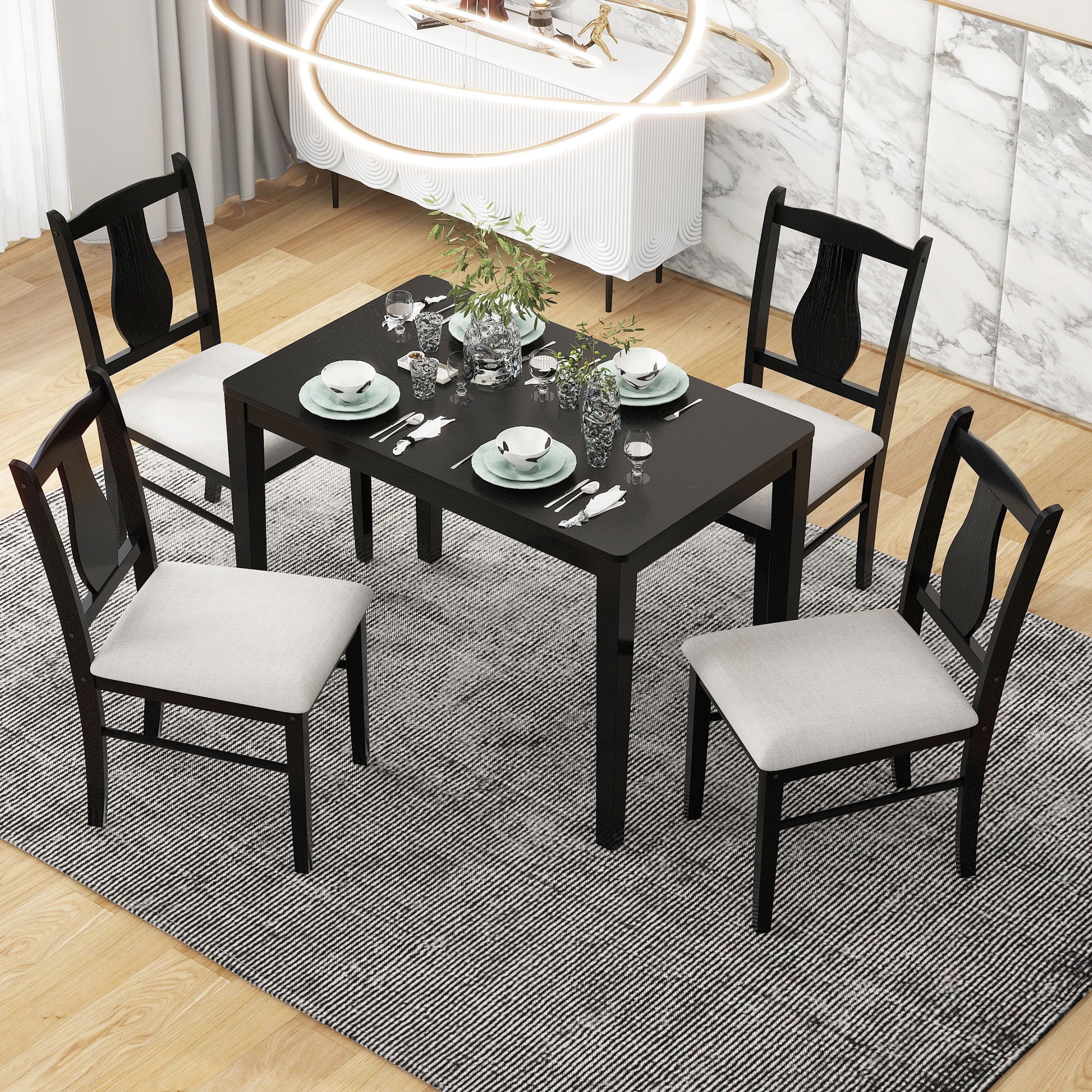 Dining Table Sets for 4, Modern Kitchen Table Set with Upholstered ...