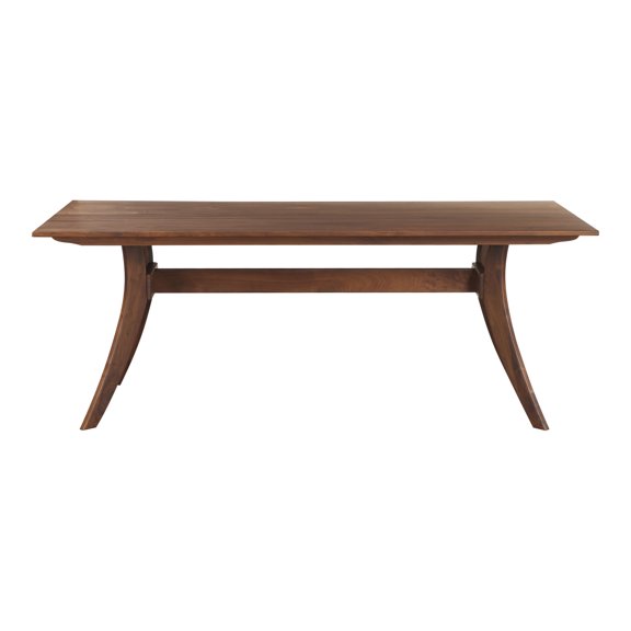 Dining Table, Solid American Walnut Wood, Rectangular Brown Table with Flared Legs and Supportive Crossbar, Spacious Seating for 6 Persons, Modern Kitchen and Dining Room Furniture