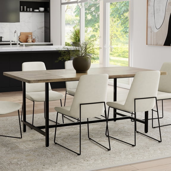 Dining Table, Solid Mango Wood Rectangular Kitchen Table with Powder-Coated Iron Metal Legs, Grey Wash Finish, Industrial Style, 72 x 36 Inches, Seats 6, for Dining Room or Office