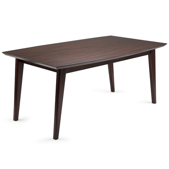 Dining Table, Solid Rubberwood Mid-Century Modern Rectangular Table, Boat-Shaped Tabletop, Java Brown Finish, Seats 6, 66 x 40 Inches, for Dining Room, Kitchen or Home Office