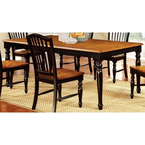 Dining Table, Solid Wood Rectangular Dining Room Table with 18" Expandable Leaf, Antique Oak and Black Two-Tone Finish, Turned Leg Design, Seats 6, 78"L x 42"W x 30"H, Transitional Style