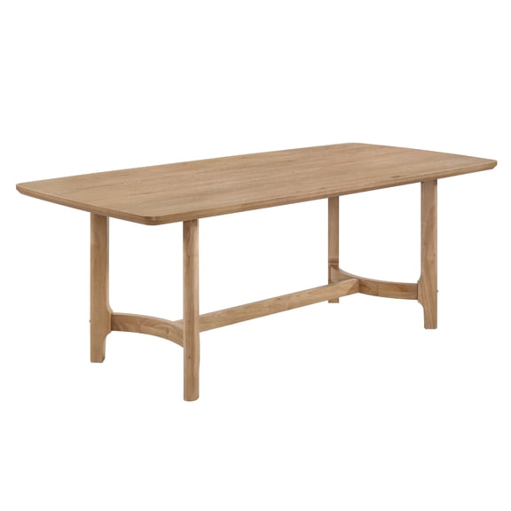 Dining Table, Solid Wood Rectangular Dining Room Table with Rounded Corners, Modern Scandinavian Style, Seats 6, Light Brown Beige Finish, 78.7"W x 39.4"D x 30"H, Contemporary Design