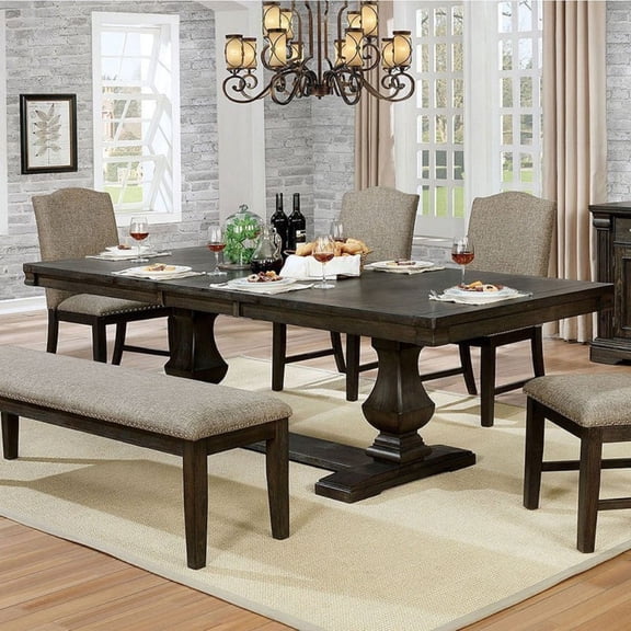 Dining Table, Solid Wood Rectangular Dining Table with Expandable 18-inch Leaf, Dual Pedestal Trestle Base, Molded Details, 90"L x 40 5/8"W x 30 1/2"H, Espresso, Transitional Style