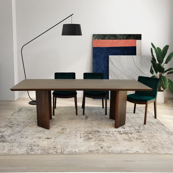 Dining Table, Solid Wood Rectangular Dining Table with Walnut Finish, Japandi Style Large Kitchen Table for 6 People, 86.6"W x 39.4"D x 29.5"H, Handcrafted for Dining Room