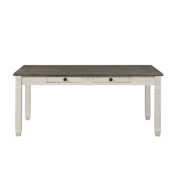 Dining Table, Solid Wood and Veneer Construction with 6 Storage Drawers, Two-Tone Antique White and Rosy Brown Finish, 72 x 40 x 31 Inches, Country Style for Dining Room, Seats 6