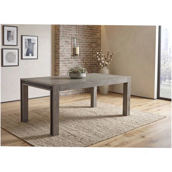 Dining Table Solid Wood and MDF Industrial Style Gray and Black Accent Finish