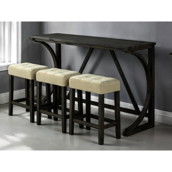 Dining Table & Stools | Rustic Dining Space with USB | Engineered Wood and Rubberwood | Biscuit-Tufted Seating