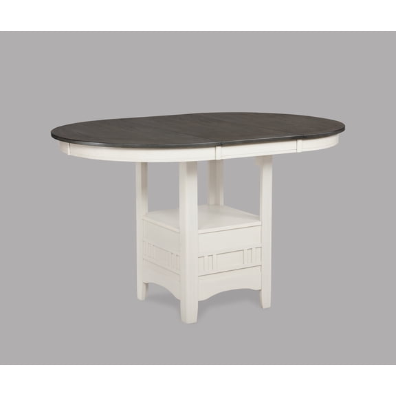 Dining Table, Wooden Extendable Oval Table with 18" Leaf and Storage Shelf, Pedestal Base Design, Two-Tone Chalk Grey Finish, 42" to 60" Length, Contemporary Farmhouse Style, Seats 4