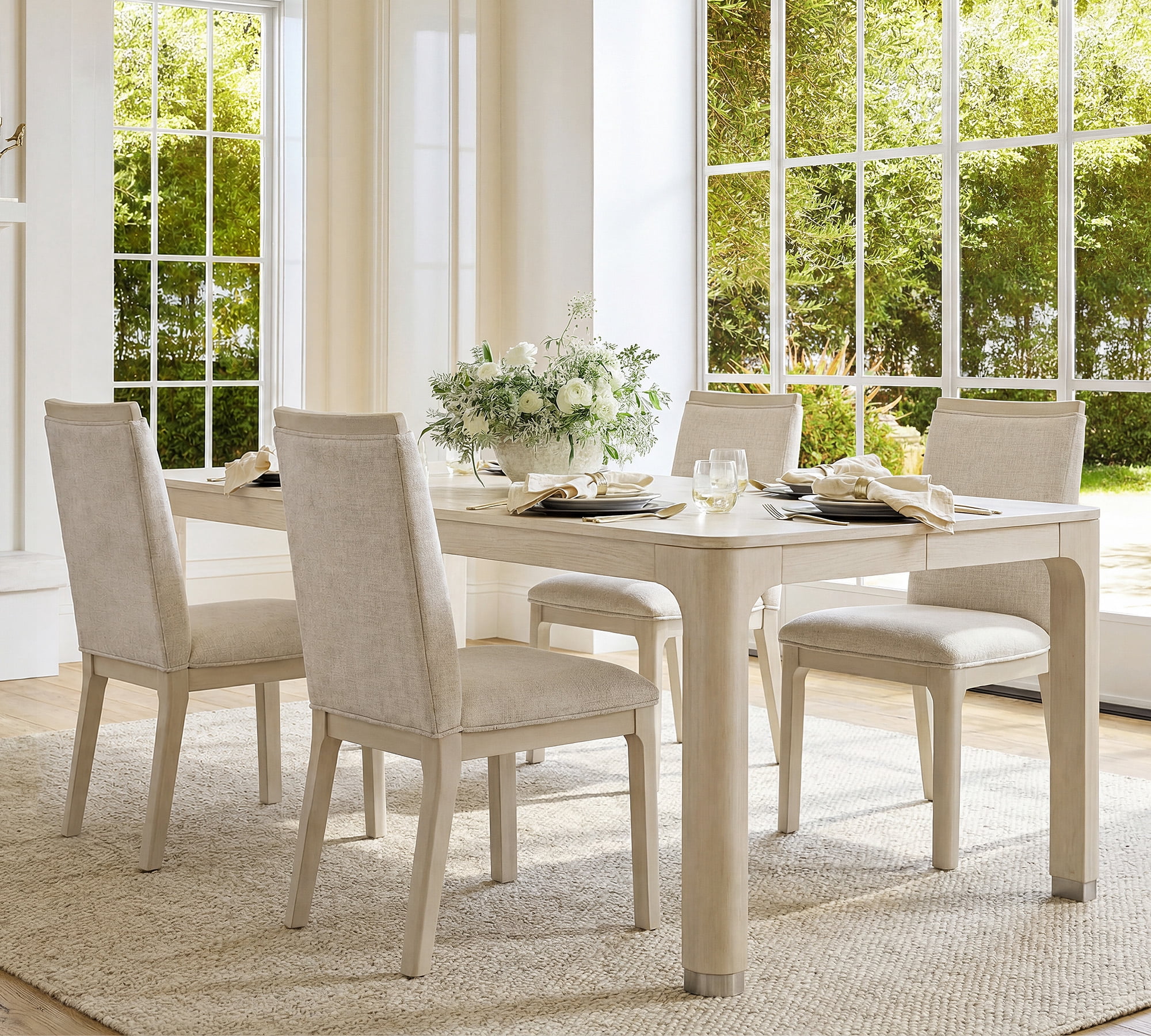 Dining Table and Chairs Set for 4, 66" Rectangular Modern Kitchen Table with Solid Wood Legs and Set of 4 Upholstered Dining Chairs with High Back