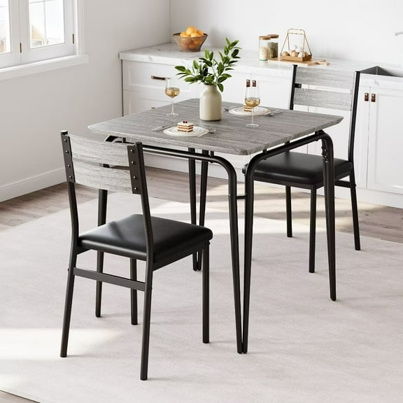 Dining Table for 2, 3 Piece Kitchen & Dining Room Sets for Small Space, Gray
