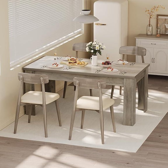 Dining Table for 4-6, 63 Inch Farmhouse Dining Table, Large Wooden Rectangular Dinner Table for 4 for Apartment, Small SpaceGray