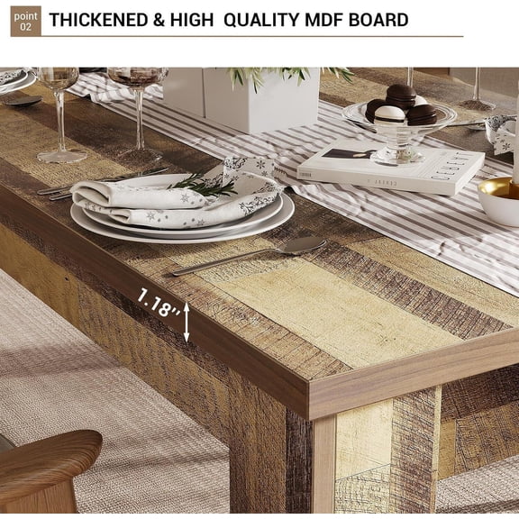 Dining Table for 4-6, 63 Inch Farmhouse Dining Table, Large Wooden Rectangular Dinner Table for 4 for Apartment, Small SpaceNatural