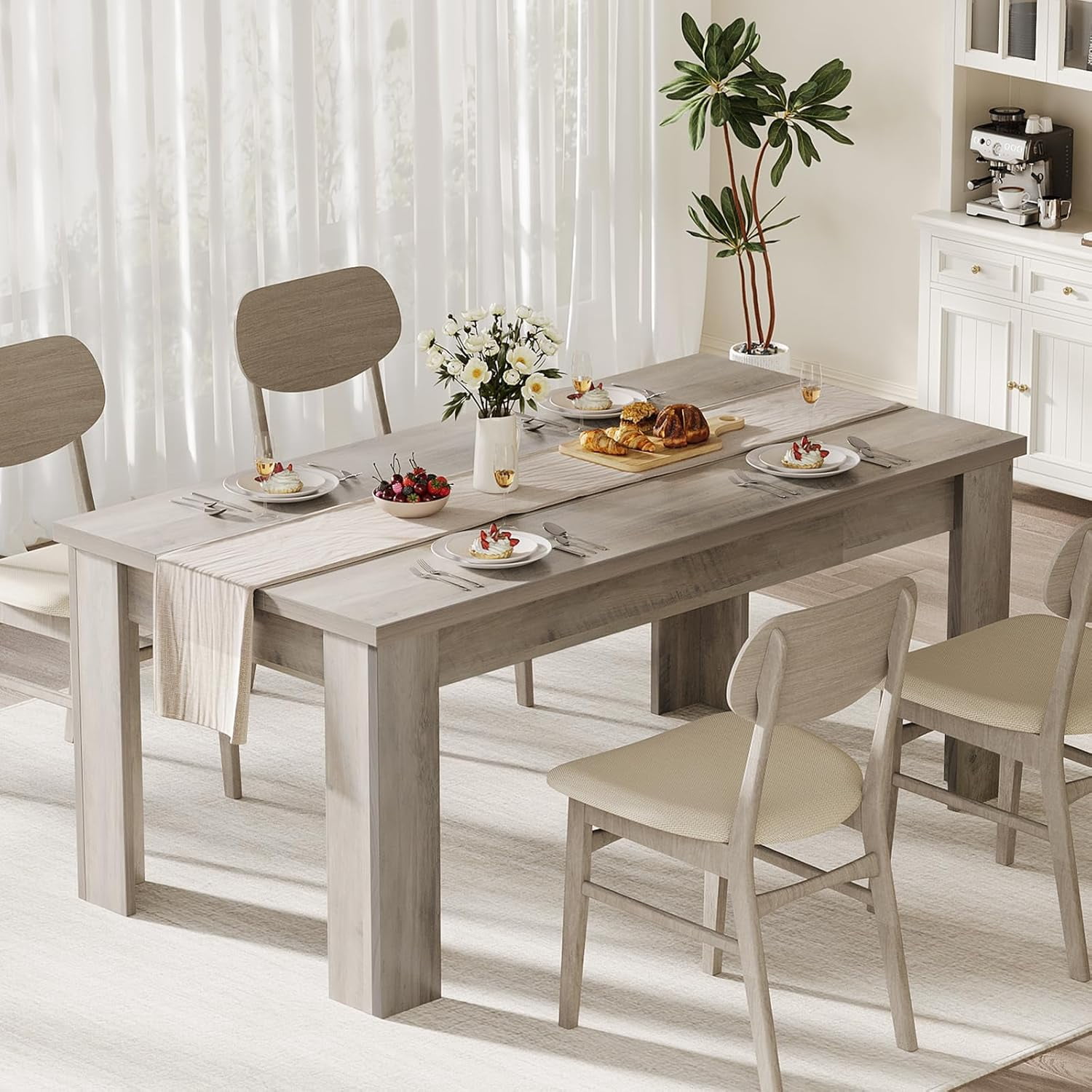 Dining Table for 4-6, 63" Wood Farmhouse Rectangular Thickened Dinner Dining Room & Kitchen Table for 4 for Apartment, Small Space, Rustic Gray