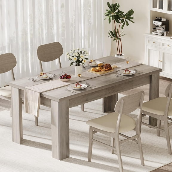 Dining Table for 4-6, 63" Wood Farmhouse Rectangular Thickened Dinner Dining Room & Kitchen Table for 4 for Apartment, Small Space, Rustic Gray