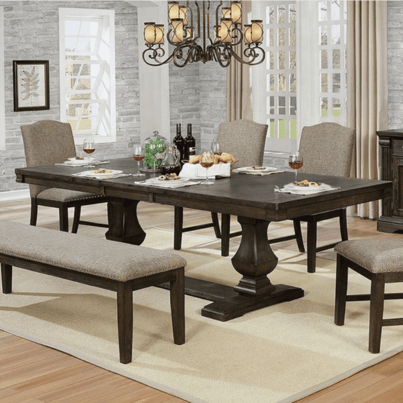 Dining Table for 4 - Espresso Dual Pedestal Trestle Base, Expandable to 90"L, Walmart US Style