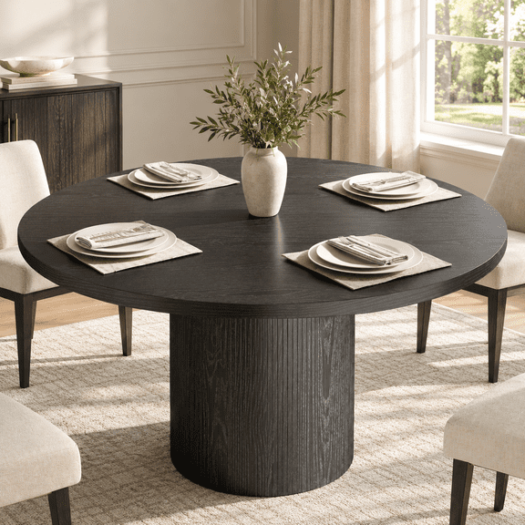 47" Dining Table, LEGAHOME Round Kitchen Table 4 Seater, Wooden Circle Pedestal Dining Room Table with 1.1in Thickness Tabletop, Black(Only Table)