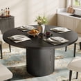 thumbnail image 1 of 47" Dining Table, LEGAHOME Round Kitchen Table 4 Seater, Wooden Circle Pedestal Dining Room Table with 1.1in Thickness Tabletop, Black(Only Table), 1 of 8