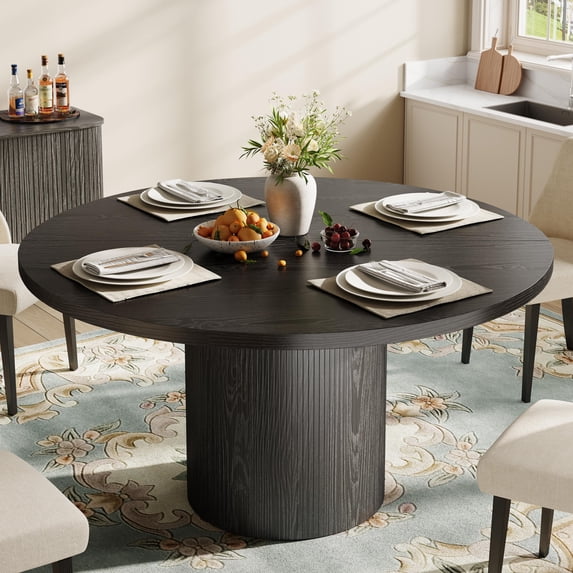 Dining Table for 4, LEGAHOME 47in Round Kitchen Table with 1.1in Thick Tabletop, Wood Circle Pedestal Table for Dining Room, Black(Only Table)