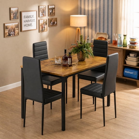 Asofer 5-Piece Dining Table Set for 4,PU LeatherUpholstered Kitchen Table & Chairs,Compact Small Space Dinette for Apartment & Dining Room，Retro