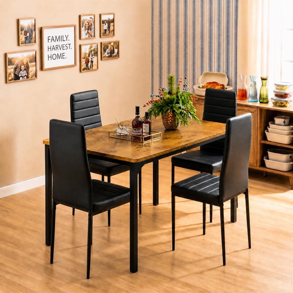 Asofer 5-Piece Dining Table Set for 4,PU LeatherUpholstered Kitchen Table & Chairs,Compact Small Space Dinette for Apartment & Dining Room,Retro