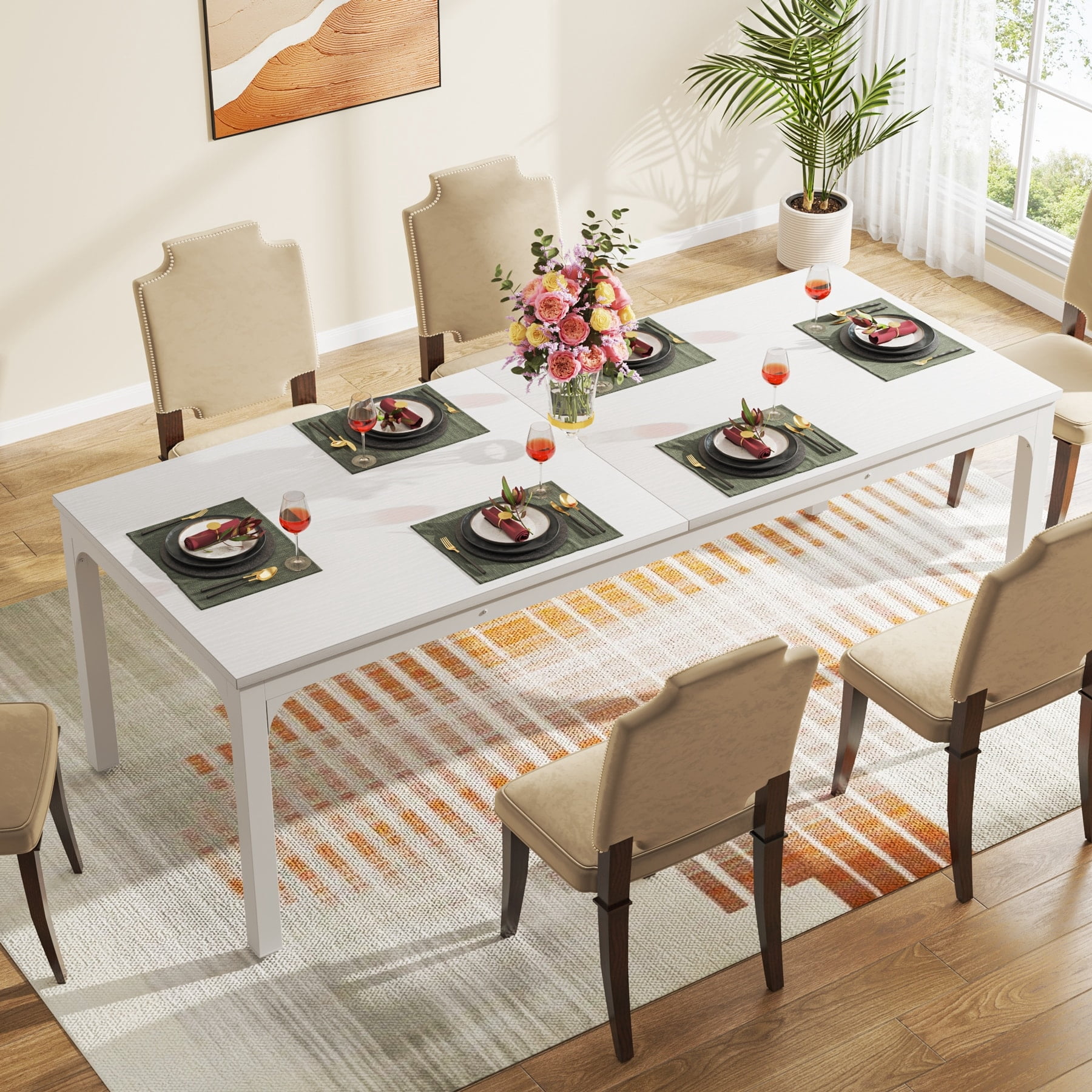 Dining Table for 6-8 Person, 78 inch Long Rectangular Kitchen Dining Table White - Walmart.com