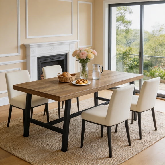 Dining Table for 6 People, Wooden Table, Rectangle Furniture with Metal Legs, Modern Kitchen Table for Home, Dining Room