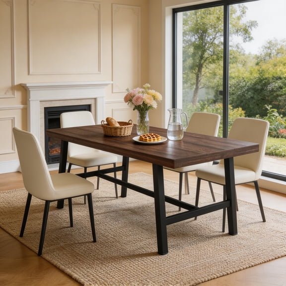 Dining Table for 6 People, Wooden Table, Rectangle Furniture with Metal Legs, Modern Kitchen Table for Home, Dining Room