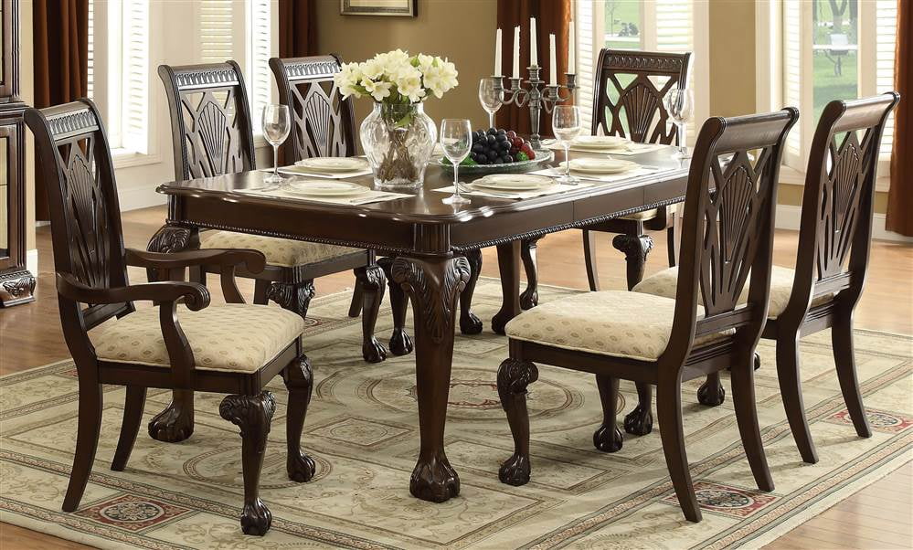 Dark Cherry Rectangular Extendable Dining Table with Inlay