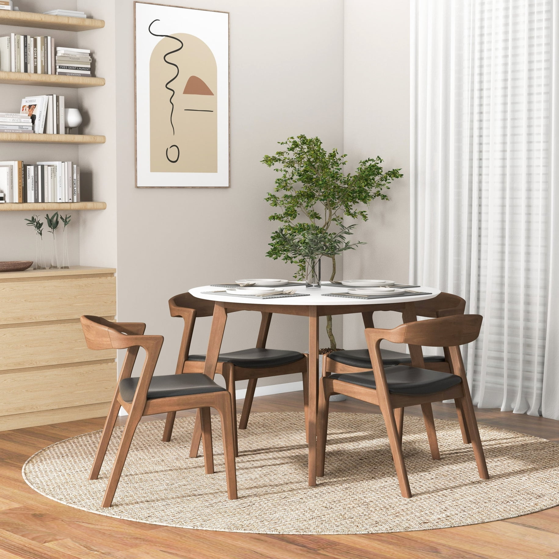 Dining Table (white) And 4 Graceful Mid-century Modern Walnut Chairs ...