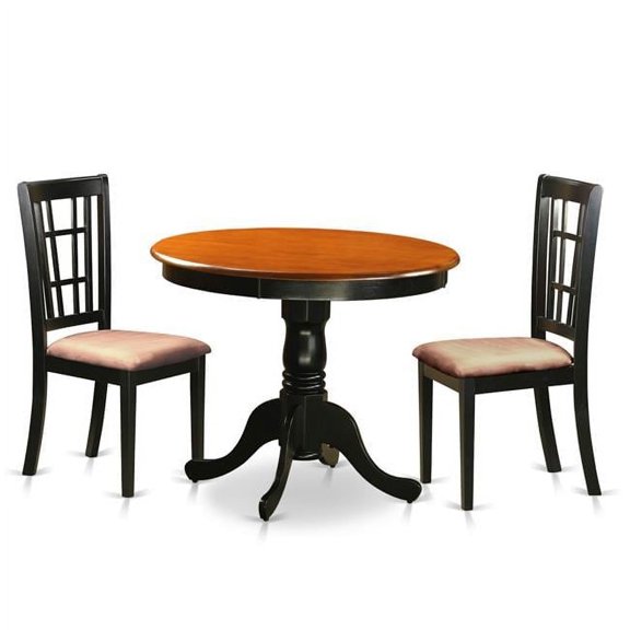 Dining Table with 2 Microfiber Chairs, Black & Cherry - 3 Piece