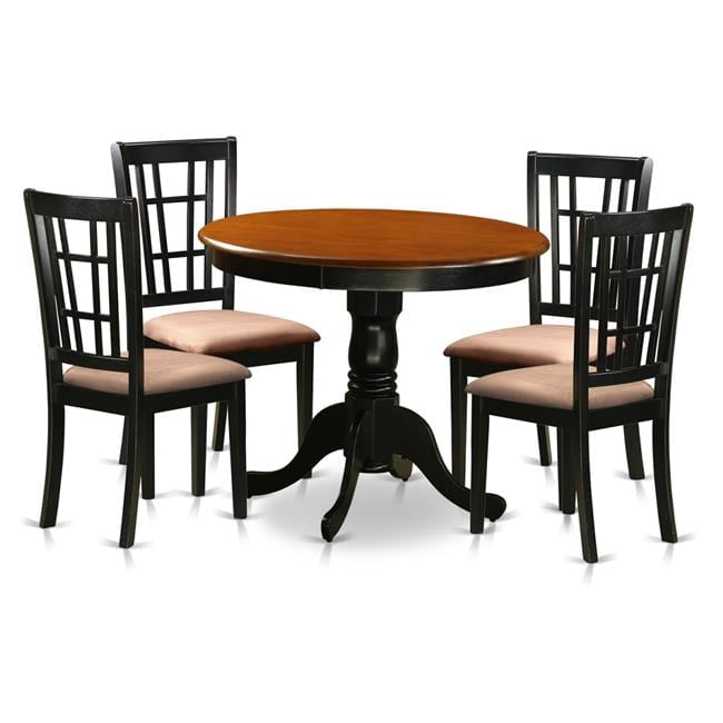 Dining Table with 4 Microfiber Chairs, Black & Cherry - 5 Piece ...