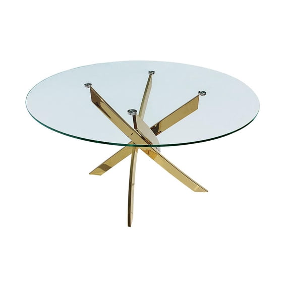 Dining Table with 48" Clear Round Glass Top with Gold Base
