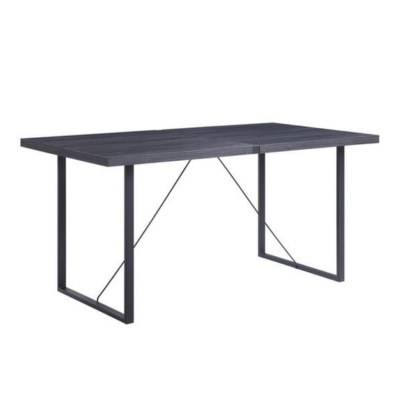 Benjara Dining Table with Rectangular Metal Inserted Top and Sled Base, Gray