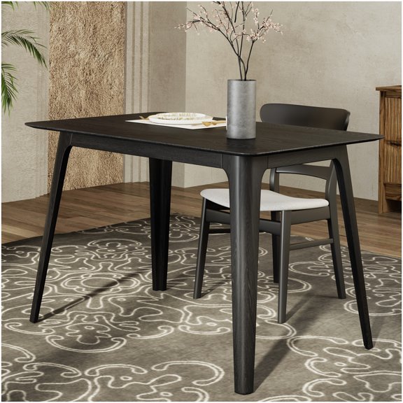 Dining Table with Splayed Legs Solid Rubberwood Frame Black MDF Tabletop for Dining Room Use