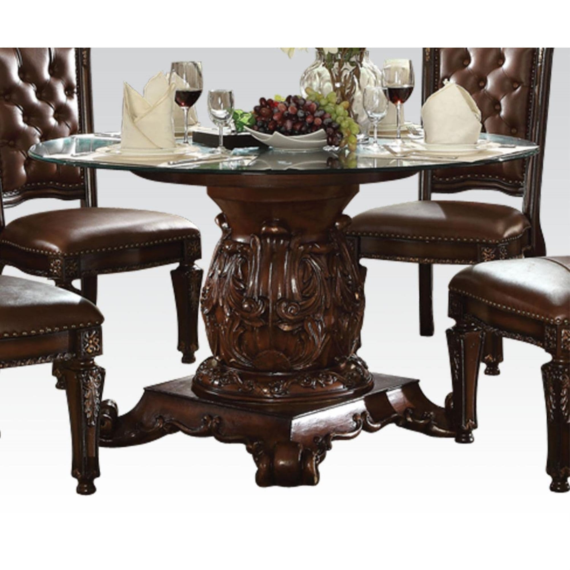 Cherry and Glass 54" Round Reclaimed Wood Dining Table