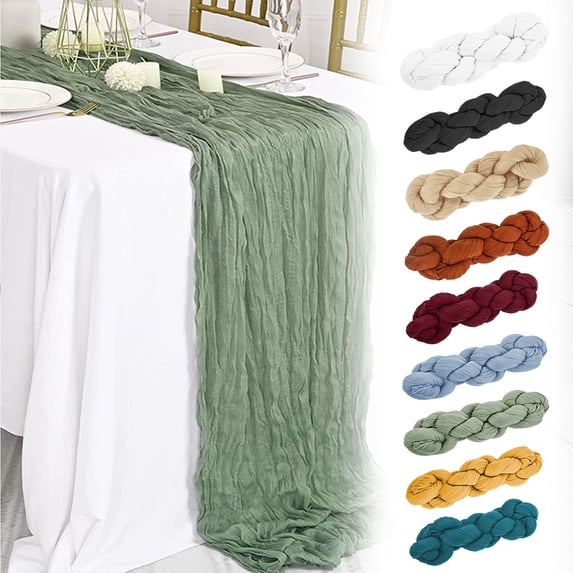 Dining Tablecloth Extra Long Boho Cheesecloth Table Cloth Crinkled Sheer Decor for Wedding Bridal Party Baby Shower Celebration Decoration 35x157 Inch Blue Tablecloth