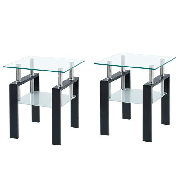 Dining Tables 2-Piece Clear Tempered Glass Small Table, End Table for Living Room, Sofa Table,Coffee Tables