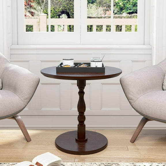 Dining Tables 23'' Walnut Brown Accent Round Table, Round Side Table, Small Drink Table for Small Spaces, Modern Accent Nightstand with Solid Wood Leg for Living Room, Bedroom, Corners, and Office (W