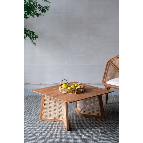 Dining Tables, 27.6x27.6x13.8" Teak Coffee Table, Natural Wood+Brown Coffee Tables,Solid Wood End Tables,