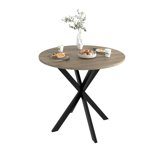 Dining Tables 31.5 Inch Round Dining Table, Small Circle Kitchen Table with Metal Black Legs for 2-4 people,Modern Dining Room Table, Brown (only table),Modern Dining Tables