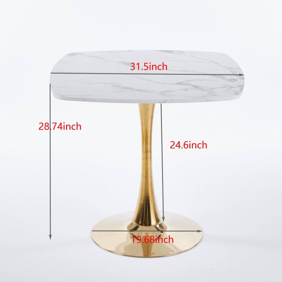 Dining Tables 31.5INCH DINING TABLE WHITE AND GOLDEN w/0.71 Thickened Desktop White DKLGG Square Dining Table,Modern Dining Tables