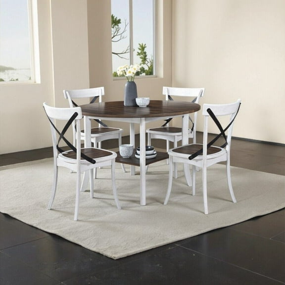 Dining Tables 45.7" Round Dining Table with Storage Shelf, Modern Farmhouse Style, 30" Height, Rustic Dark Wood Top,Modern Dining Tables